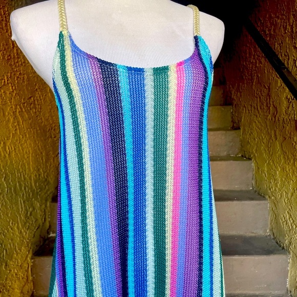 ANAMA Striped Knit Halter Dress Rainbow Brights Casual Beach Vacation Resort‎ - Picture 8 of 9